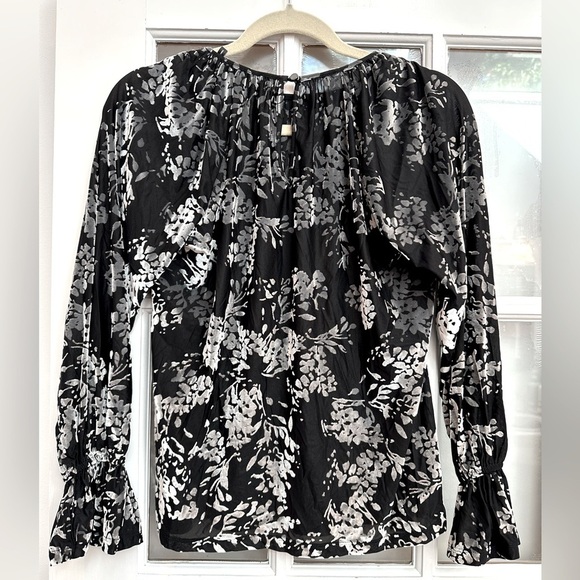 Badgley Mischka Designer Black & Gray Floral Velvet Burnout Blouse Size Small S - Picture 4 of 11